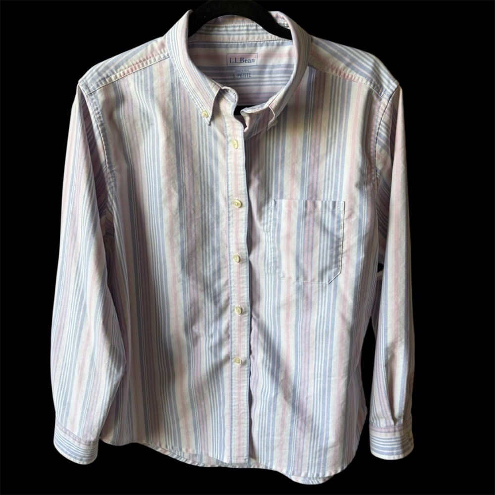 L.L. Bean Pink, Blue, and Purple Striped Button Down Shirt